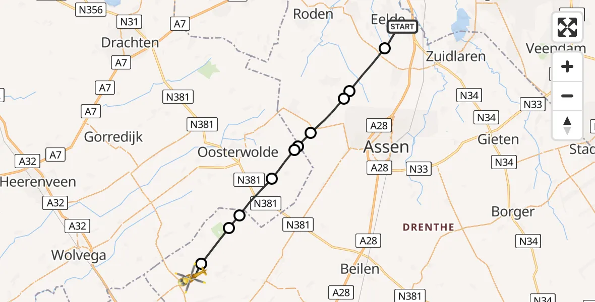 Vluchtroute Traumahelikopter Groningen Airport Eelde - Vledder, 07 juli 2024, 12:43