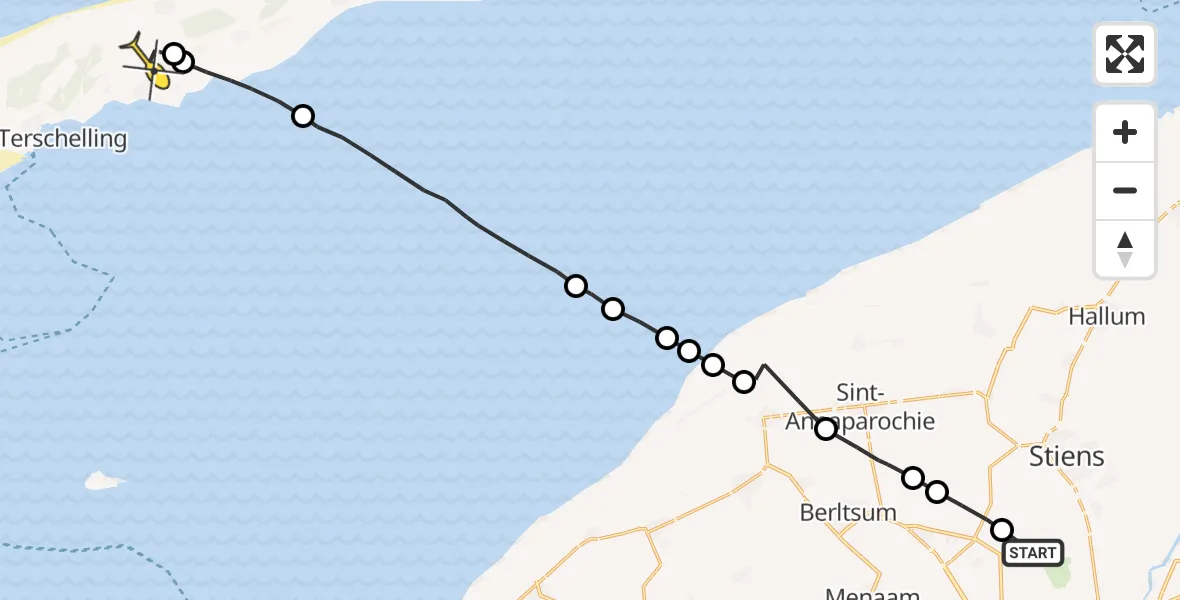 Routekaart van de vlucht: Ambulanceheli naar Midsland, Foarste Dyk