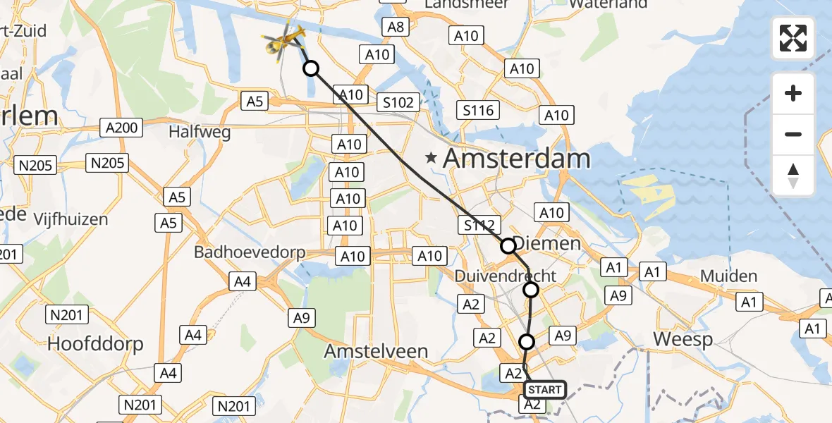 Vluchtroute Traumahelikopter Academisch Medisch Centrum (AMC) - Amsterdam Heliport, 07 juli 2024, 13:53