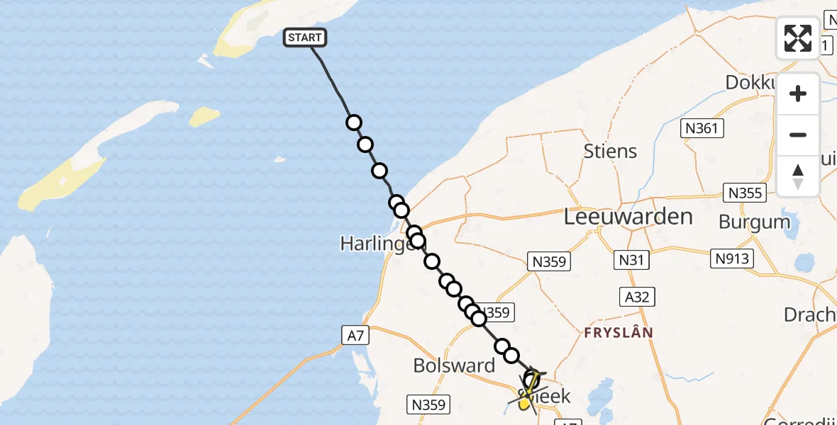 Routekaart van de vlucht: Ambulanceheli naar Sneek, Harste