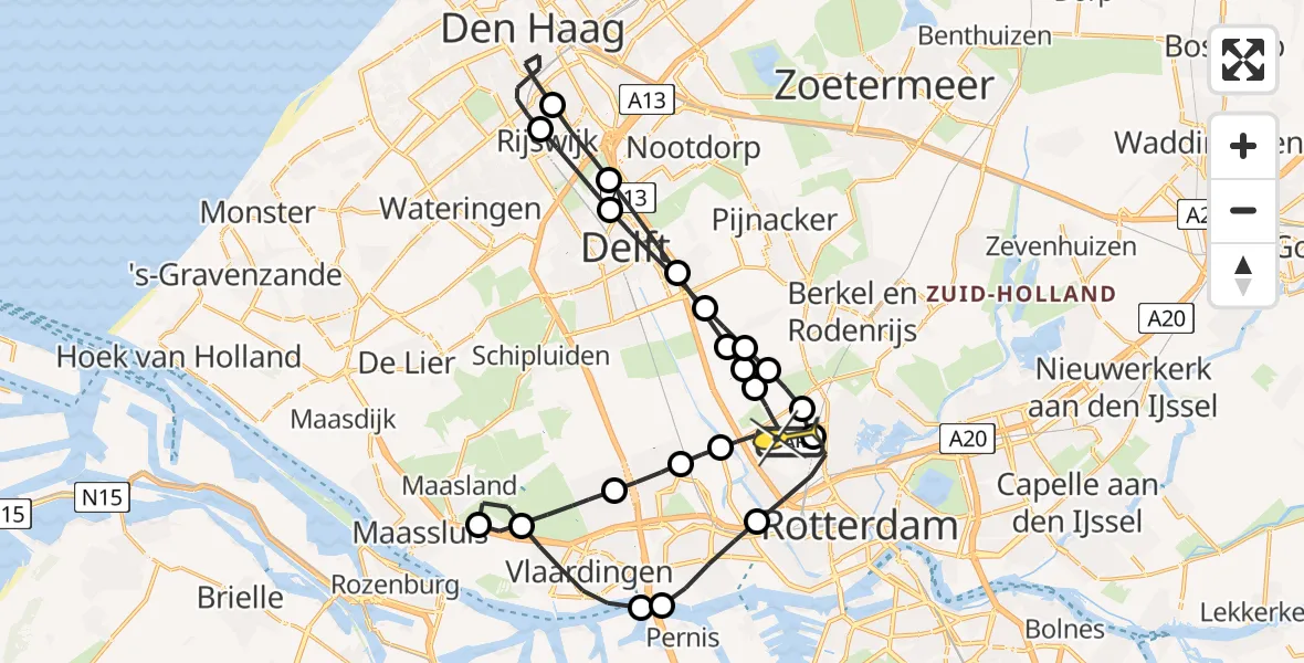 Routekaart van de vlucht: Lifeliner 2 naar Rotterdam The Hague Airport, Boonervliet