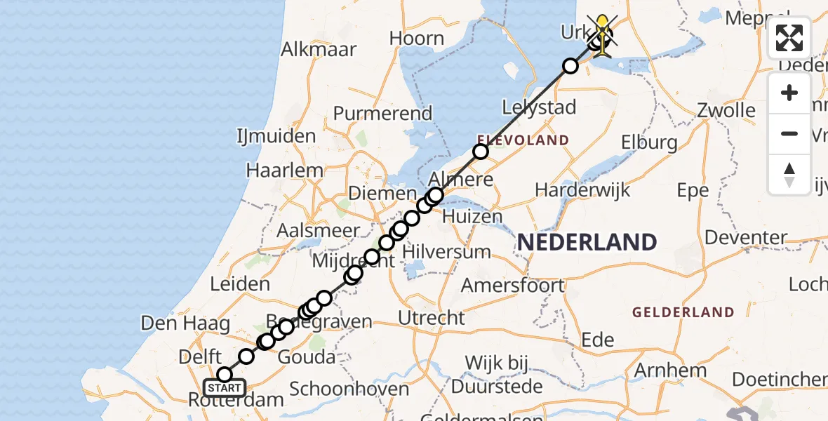 Routekaart van de vlucht: Politiehelikopter naar Nagele, Oude Bovendijk