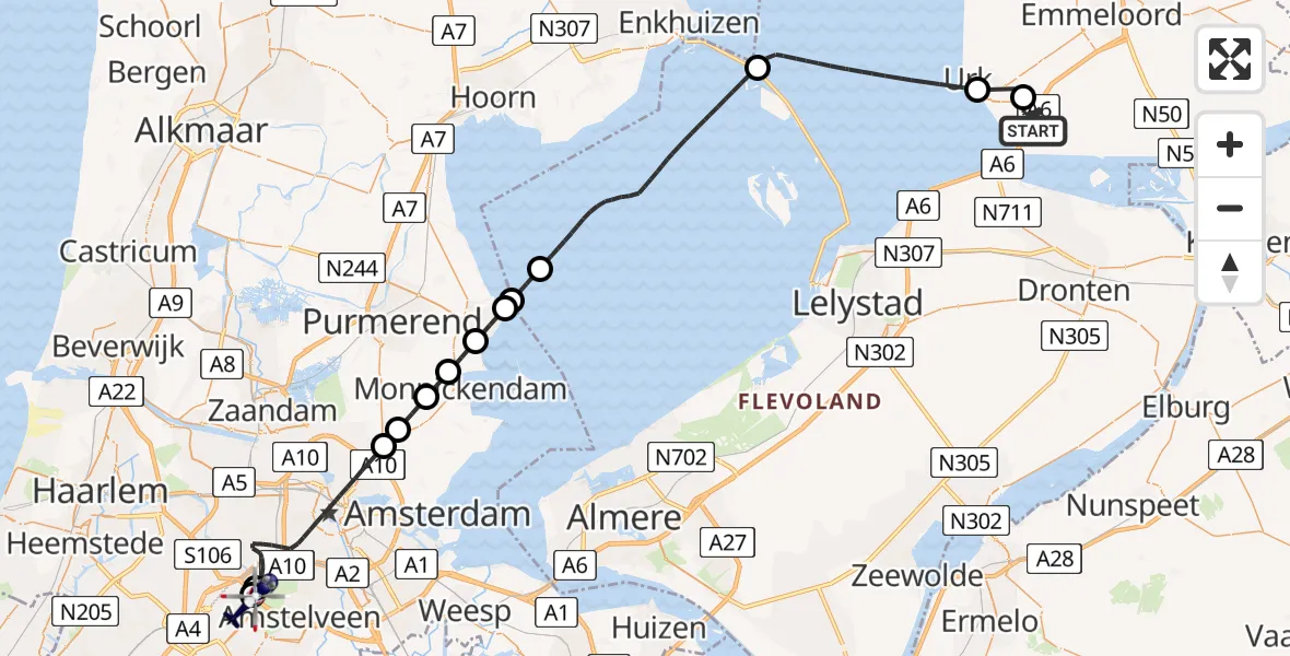 Vluchtroute Politiehelikopter Nagele - Schiphol, 07 juli 2024, 16:42