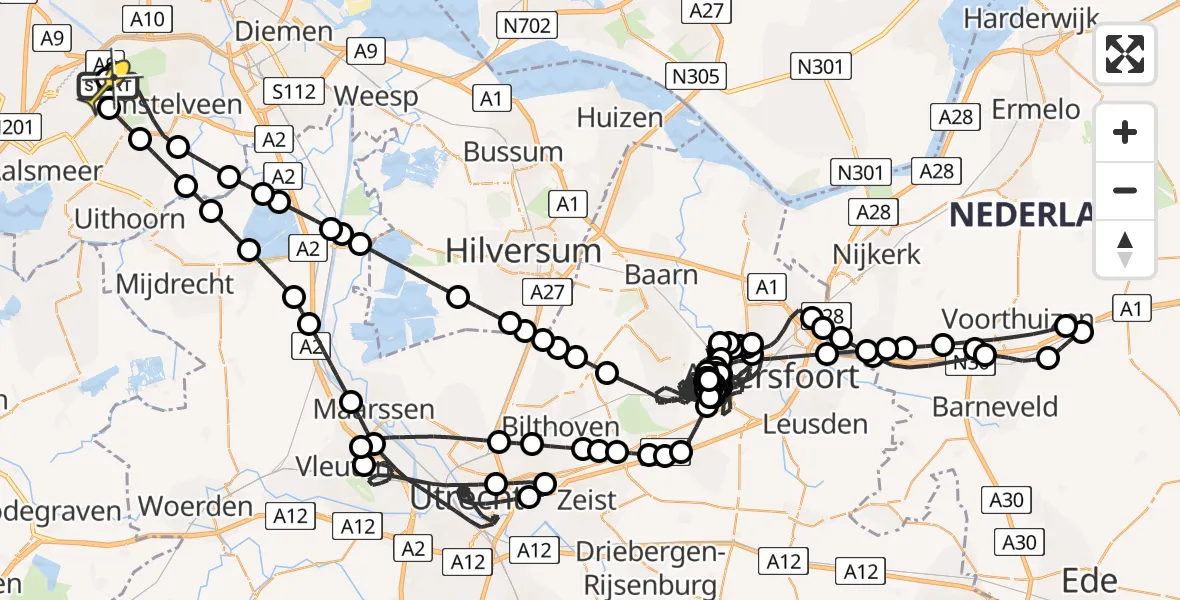 Routekaart van de vlucht: Politieheli naar Schiphol, Voltweg