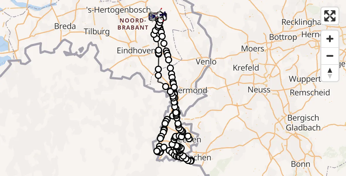 Routekaart van de vlucht: Politiehelikopter naar Vliegbasis Volkel, Houtduiflaan