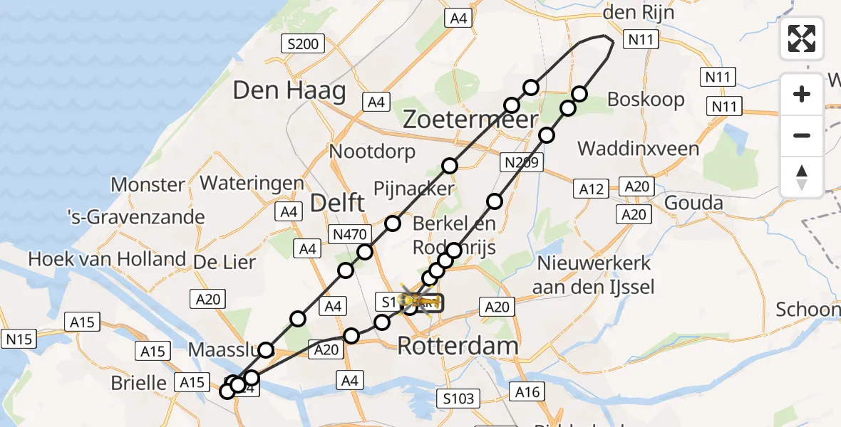Vluchtroute Traumahelikopter Rotterdam The Hague Airport - Rotterdam The Hague Airport, 07 juli 2024, 18:05