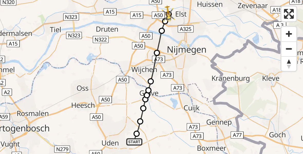 Vluchtroute Traumahelikopter Vliegbasis Volkel - Elst, 07 juli 2024, 18:20
