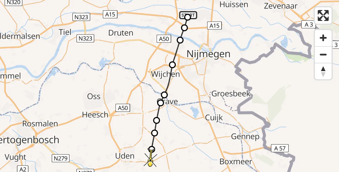 Routekaart van de vlucht: Lifeliner 3 naar Vliegbasis Volkel, Eimerensedwarsstraat