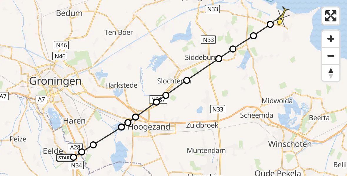 Routekaart van de vlucht: Lifeliner 4 naar Borgsweer, Burgemeester J.G. Legroweg