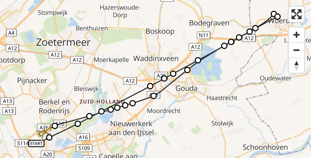 Vluchtroute Traumahelikopter Rotterdam The Hague Airport - Rotterdam, 07 juli 2024, 20:17