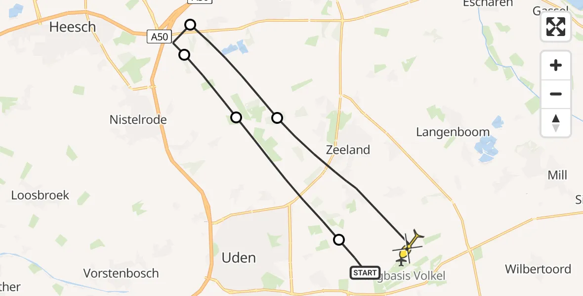 Routekaart van de vlucht: Lifeliner 3 naar Vliegbasis Volkel, Zeelandsedijk