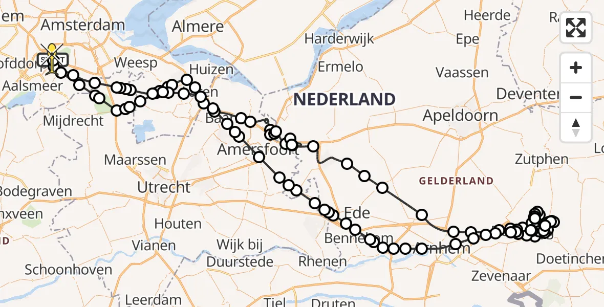 Routekaart van de vlucht: Politieheli naar Schiphol, Halim P.K. straat