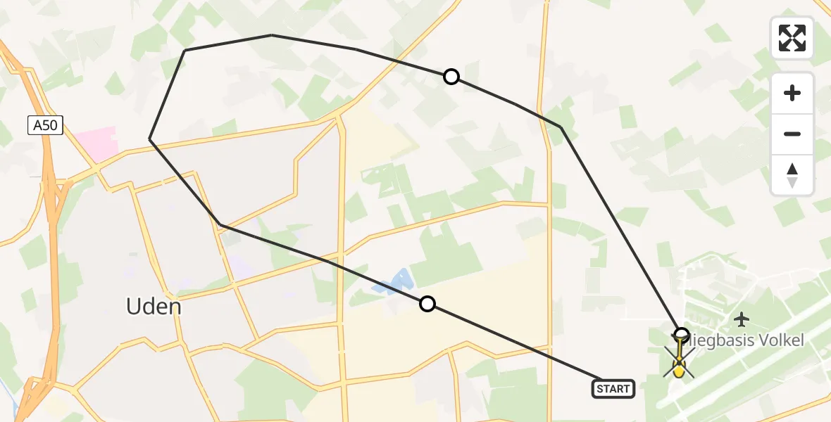 Routekaart van de vlucht: Lifeliner 3 naar Vliegbasis Volkel, Kromstraat