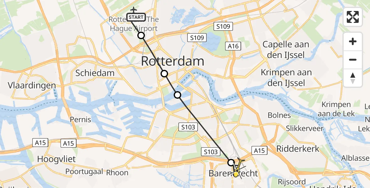 Routekaart van de vlucht: Lifeliner 2 naar Barendrecht, Terletpad