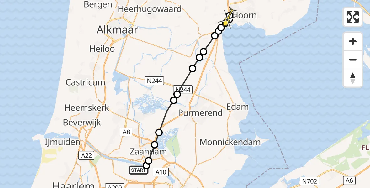 Routekaart van de vlucht: Lifeliner 1 naar Berkhout, Hornweg