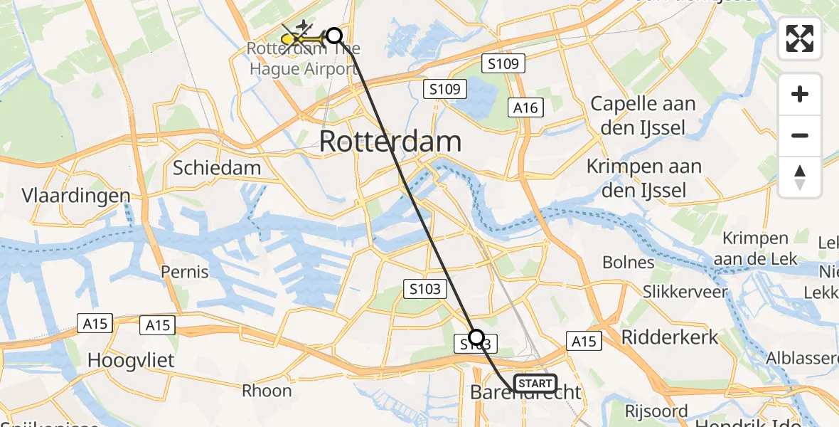 Routekaart van de vlucht: Lifeliner 2 naar Rotterdam The Hague Airport, Rietvelddreef