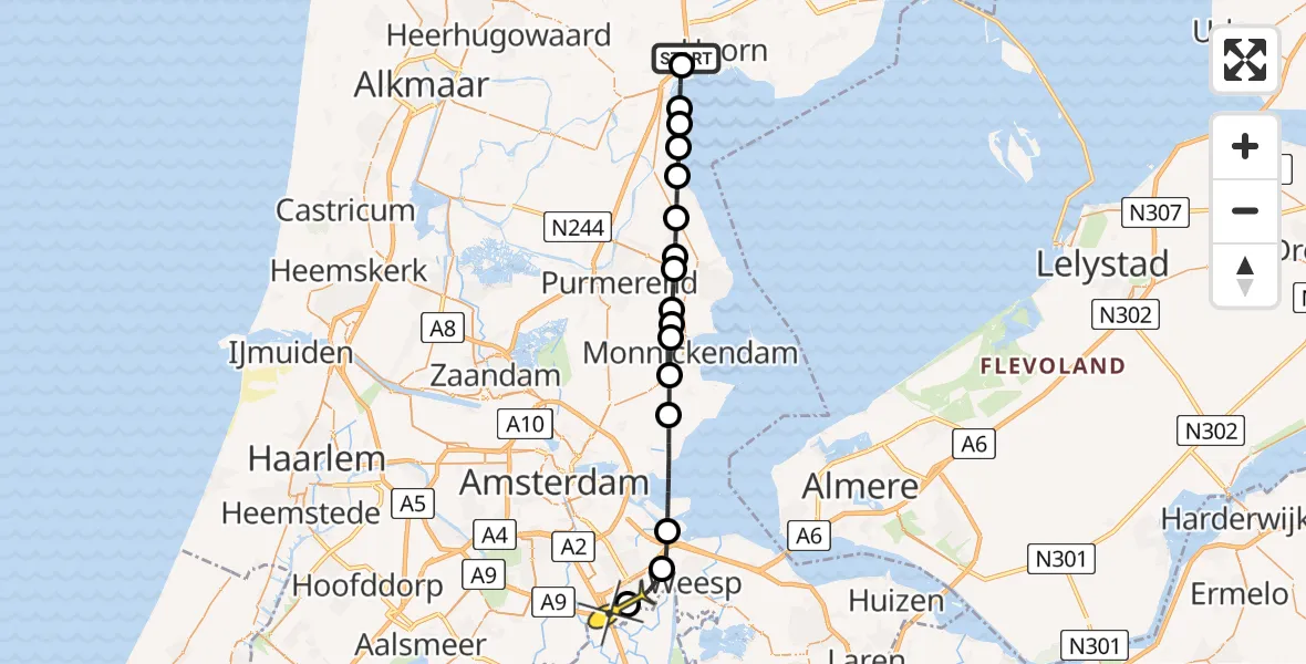 Routekaart van de vlucht: Lifeliner 1 naar Academisch Medisch Centrum (AMC), Weidemolen