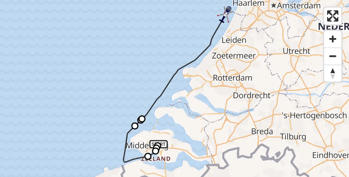 Vluchtroute Politiehelikopter Vliegveld Midden-Zeeland - , 08 juli 2024, 11:37