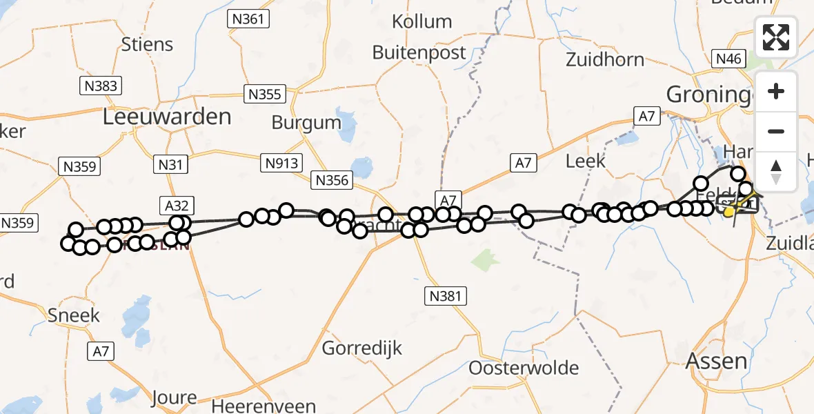 Routekaart van de vlucht: Lifeliner 4 naar Groningen Airport Eelde, Veldkampweg