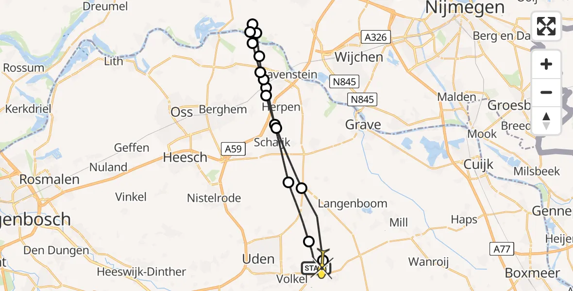 Routekaart van de vlucht: Lifeliner 3 naar Vliegbasis Volkel, Zeelandsedijk