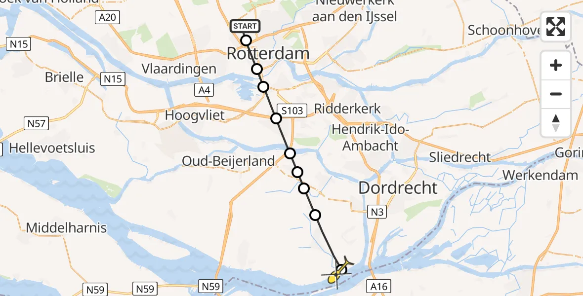 Routekaart van de vlucht: Lifeliner 2 naar Strijensas, Pilotenpad