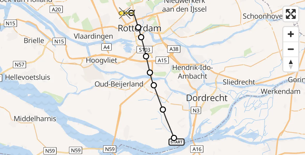 Routekaart van de vlucht: Lifeliner 2 naar Rotterdam The Hague Airport, Mariapolder