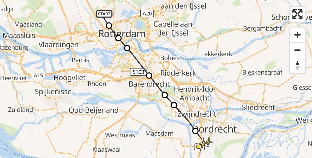 Routekaart van de vlucht: Lifeliner 2 naar Dordrecht, Brandenburgbaan