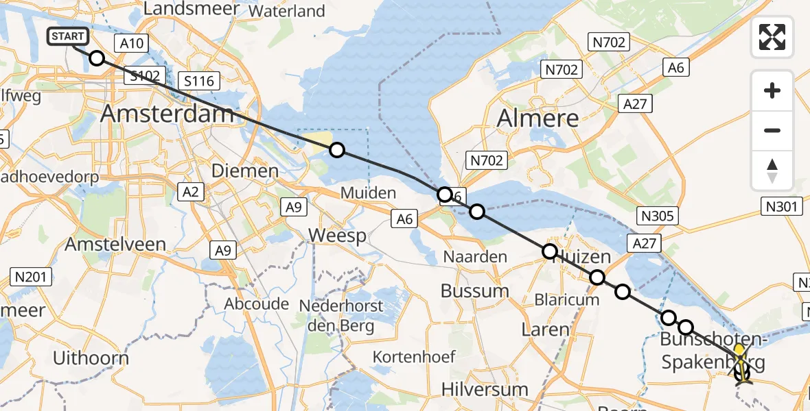 Routekaart van de vlucht: Lifeliner 1 naar Bunschoten-Spakenburg, Westhaven