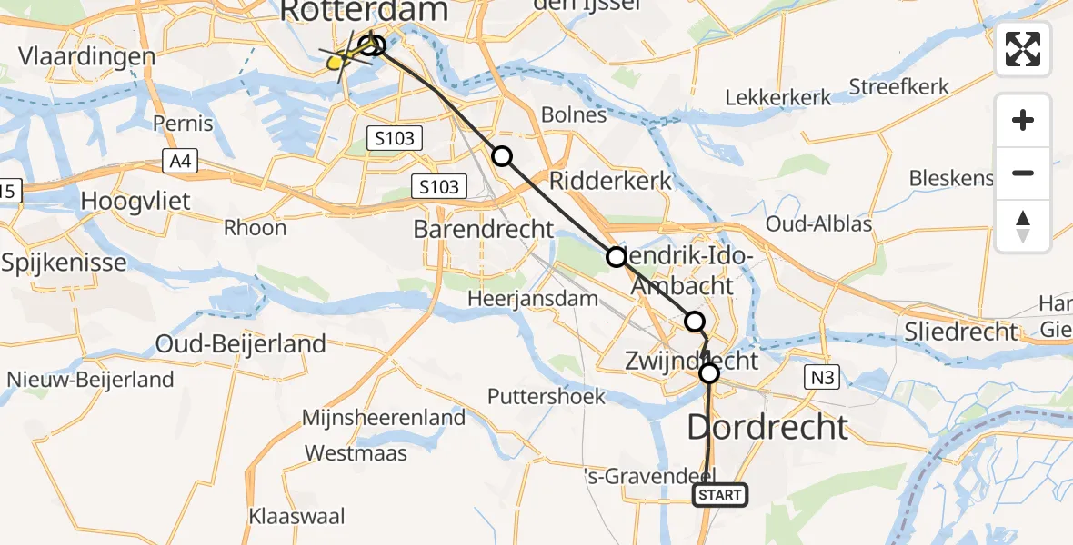 Routekaart van de vlucht: Lifeliner 2 naar Erasmus MC, Amstelwijckweg