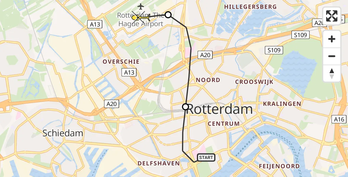 Routekaart van de vlucht: Lifeliner 2 naar Rotterdam The Hague Airport, Claes de Vrieselaan