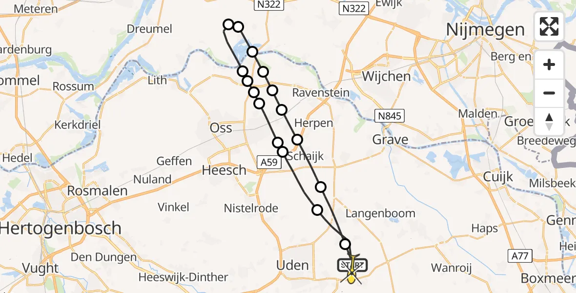 Routekaart van de vlucht: Lifeliner 3 naar Vliegbasis Volkel, Millsebaan