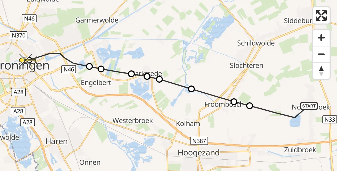 Routekaart van de vlucht: Lifeliner 4 naar Universitair Medisch Centrum Groningen, Botjes Zandgat