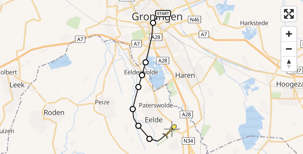 Routekaart van de vlucht: Lifeliner 4 naar Groningen Airport Eelde, Stationsstraat