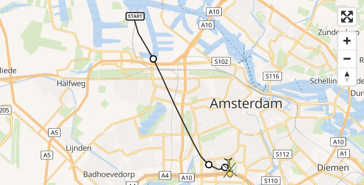 Routekaart van de vlucht: Lifeliner 1 naar Amsterdam, Corsicaweg