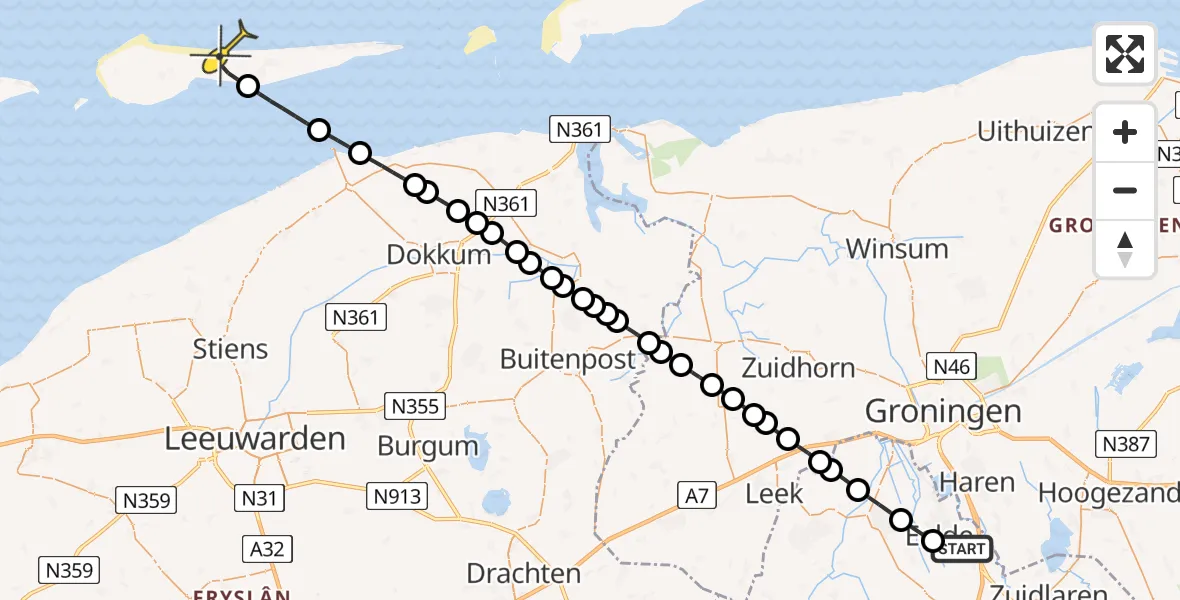 Routekaart van de vlucht: Lifeliner 4 naar Nes, Hoofdweg