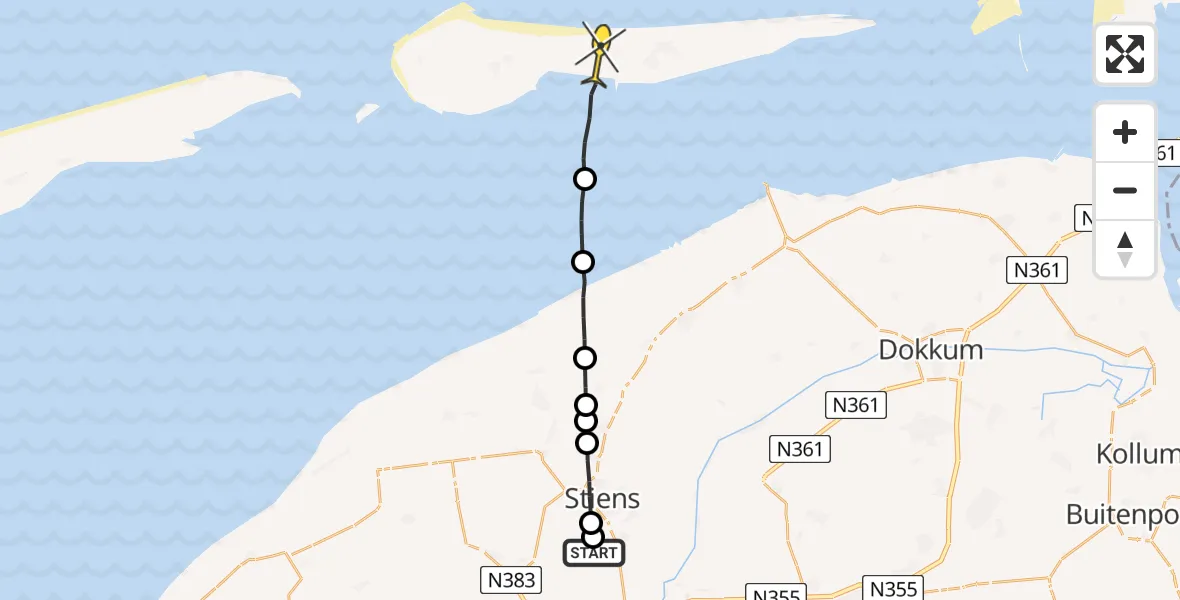 Routekaart van de vlucht: Ambulancehelikopter naar Nes, Skrédyk