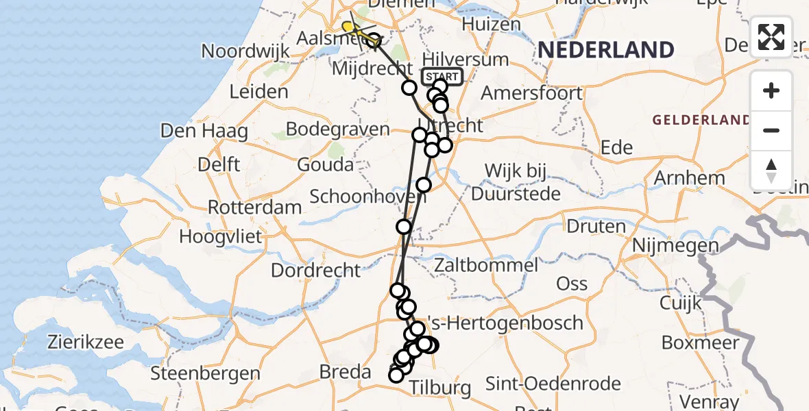 Routekaart van de vlucht: Politieheli naar Amstelveen, Tienhovensche Plassen