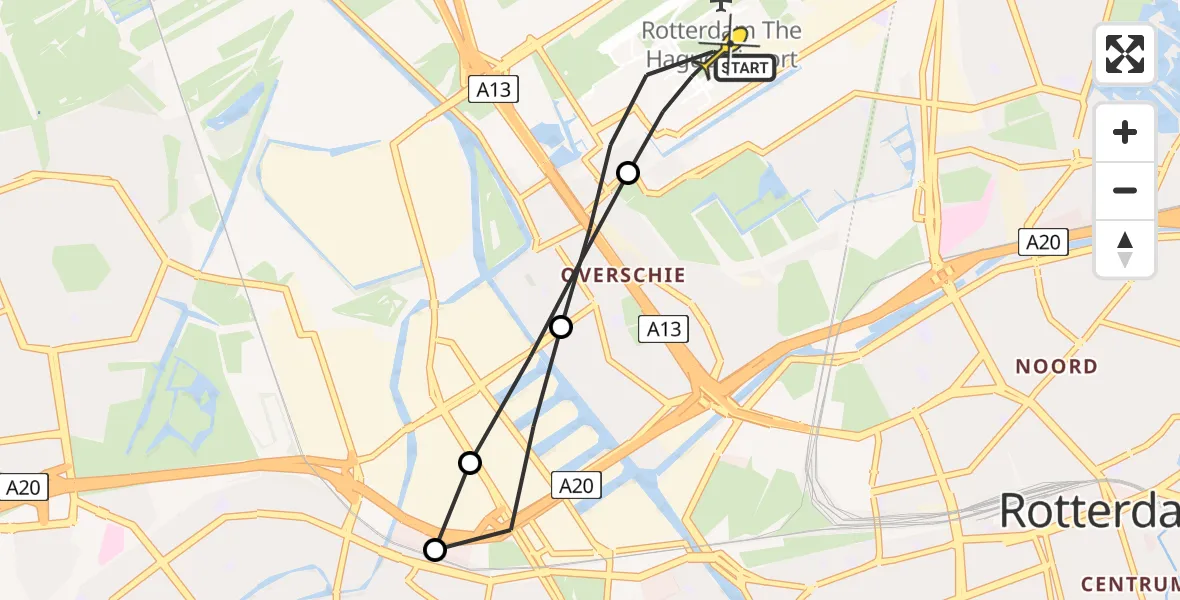 Routekaart van de vlucht: Lifeliner 2 naar Rotterdam The Hague Airport, Vliegveldweg