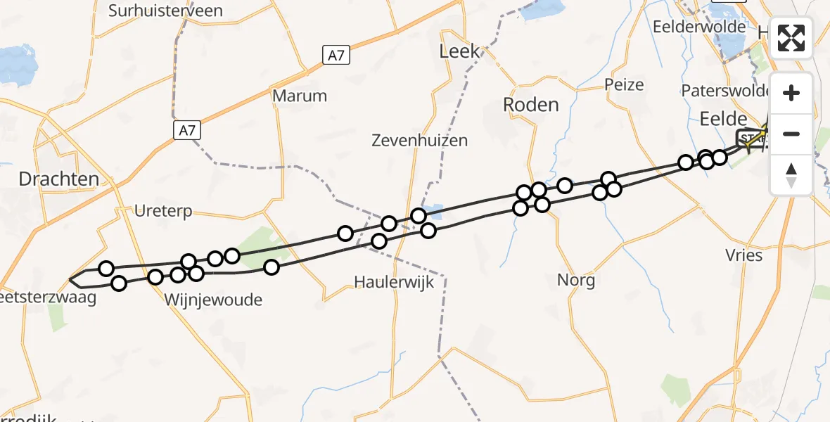 Routekaart van de vlucht: Lifeliner 4 naar Groningen Airport Eelde, Veldkampweg