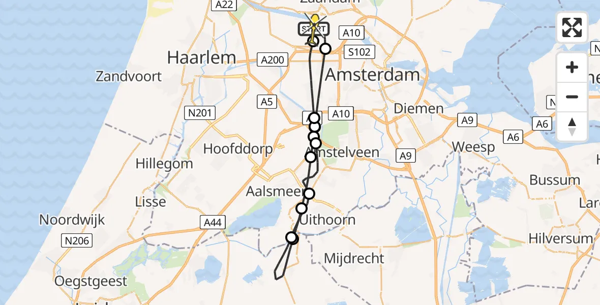 Routekaart van de vlucht: Lifeliner 1 naar Amsterdam Heliport, Westhavenweg