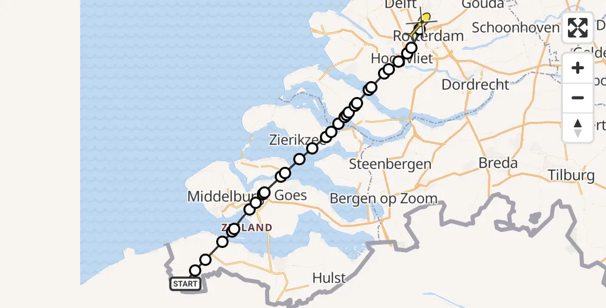 Routekaart van de vlucht: Lifeliner 2 naar Rotterdam The Hague Airport, Rondweg Aardenburg