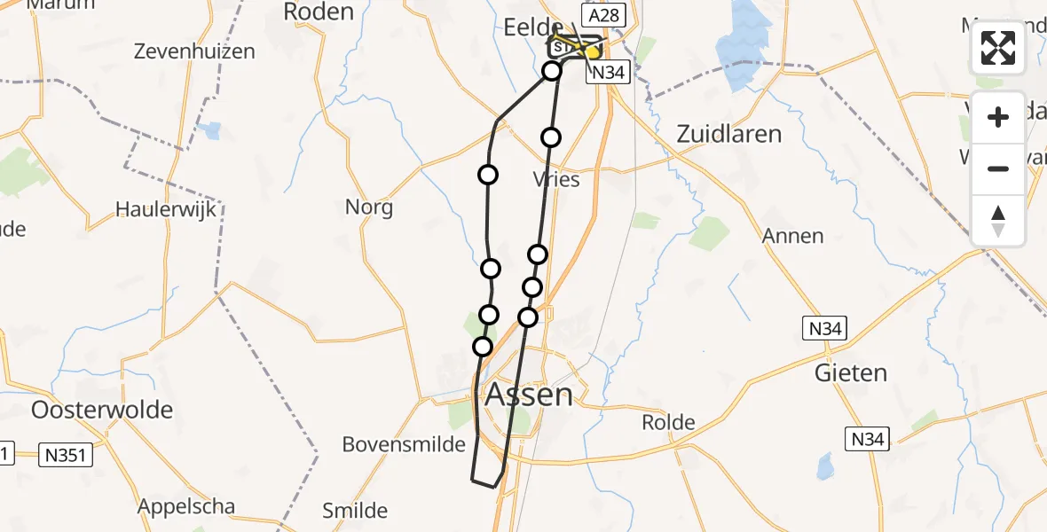 Routekaart van de vlucht: Lifeliner 4 naar Groningen Airport Eelde, Moespot