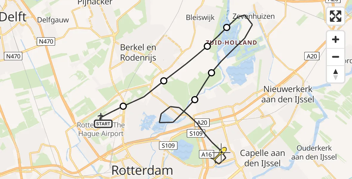 Routekaart van de vlucht: Lifeliner 2 naar Rotterdam, HSL-Zuid