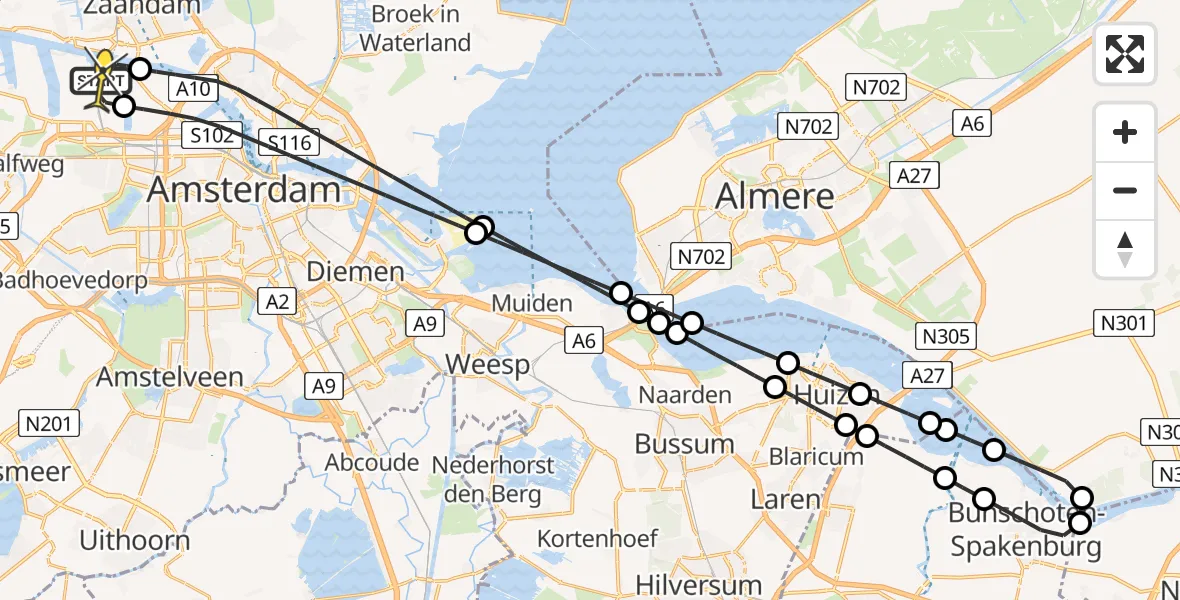 Routekaart van de vlucht: Lifeliner 1 naar Amsterdam Heliport, Hemweg