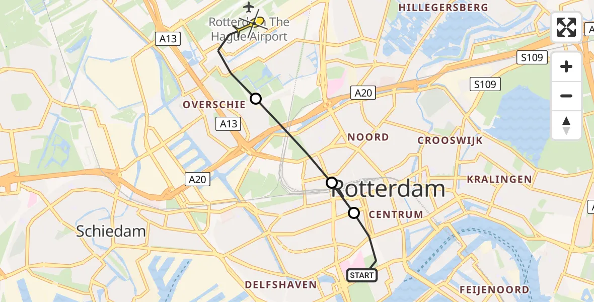 Routekaart van de vlucht: Lifeliner 2 naar Rotterdam The Hague Airport, West-Kruiskade