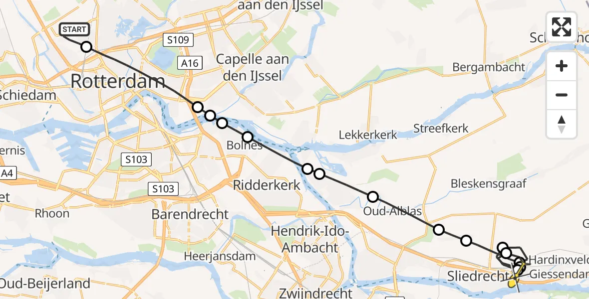 Routekaart van de vlucht: Lifeliner 2 naar Hardinxveld-Giessendam, Tegelplaats