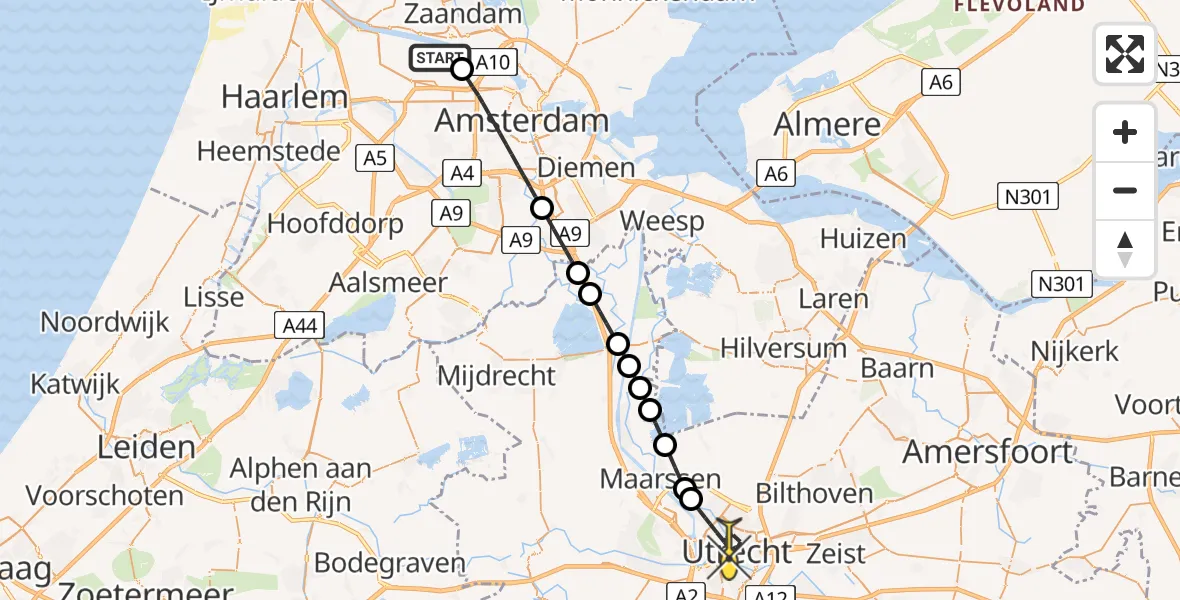 Routekaart van de vlucht: Lifeliner 1 naar Utrecht, Westhavenweg