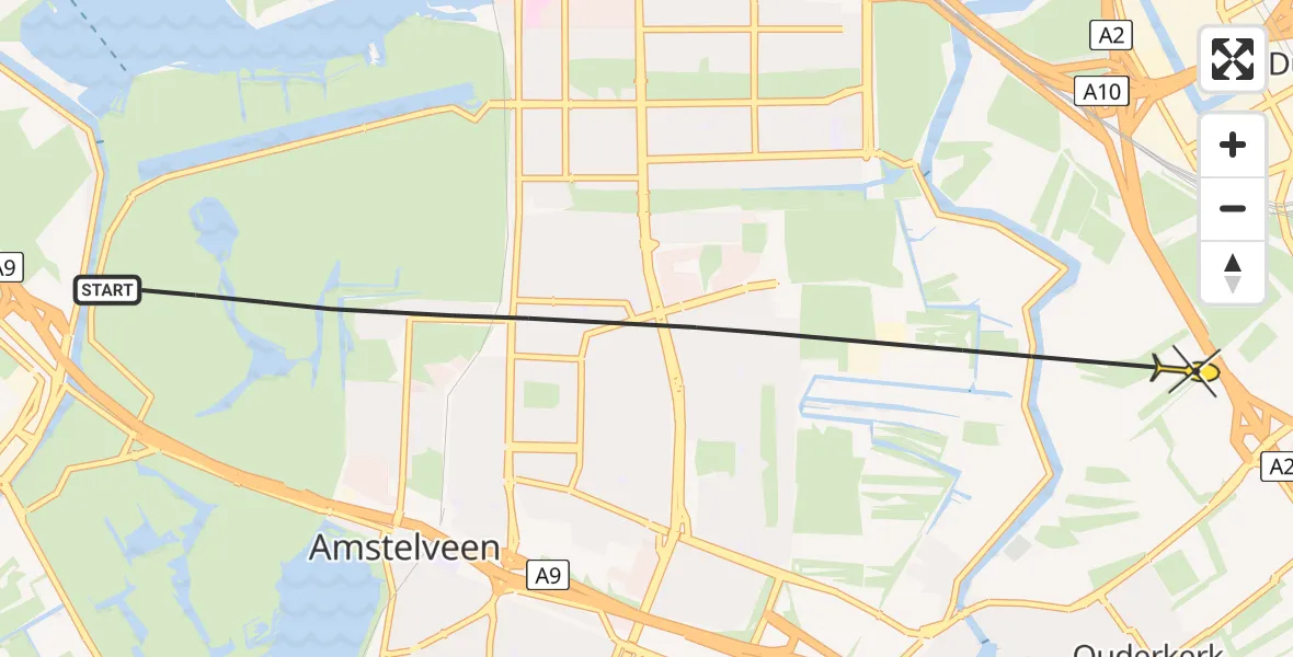 Routekaart van de vlucht: Politieheli naar Ouderkerk aan de Amstel, Tussen de Vijvers