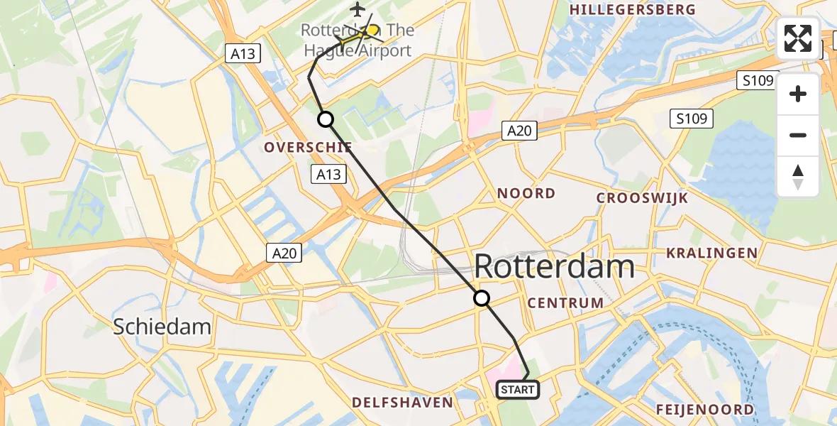 Routekaart van de vlucht: Lifeliner 2 naar Rotterdam The Hague Airport, Henegouwerlaan