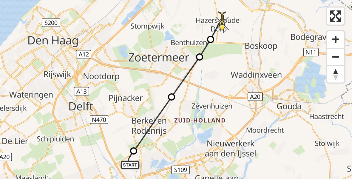 Routekaart van de vlucht: Lifeliner 2 naar Hazerswoude-Dorp, Doenkadepad